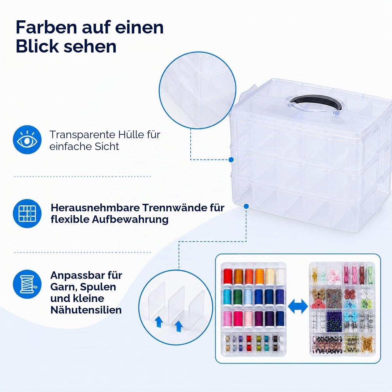 Simthread Maschinen-Stickgarn aus Polyester, 63 Farben, mit Kunststoff-Aufbewahrungsbox für Stickereien, Nähmaschinen