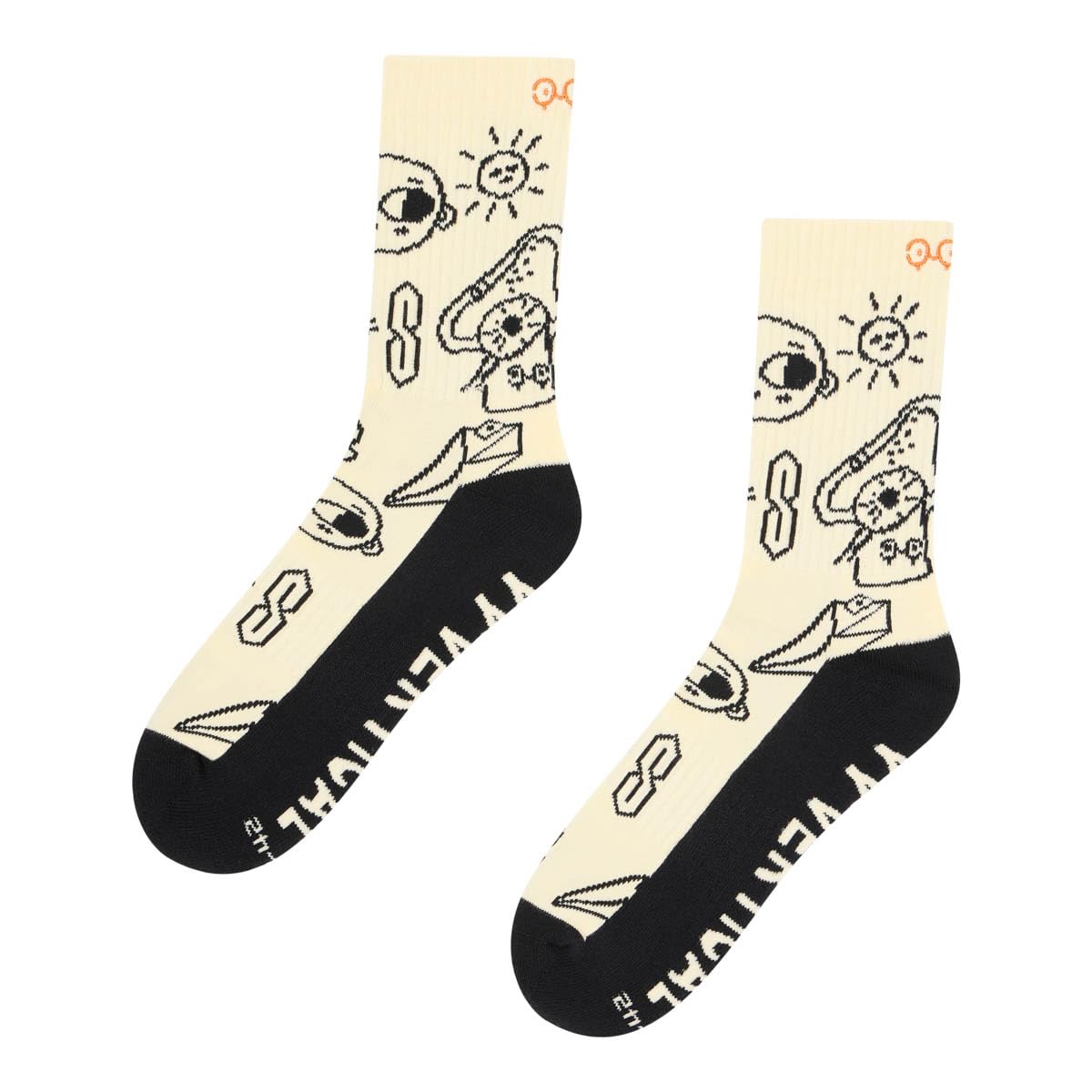 Yy Vertical Unisex White Climbing-Inspired Lifestyle Socks For Mountain Lovers Rock Socks - Climber Doodle M, Medium