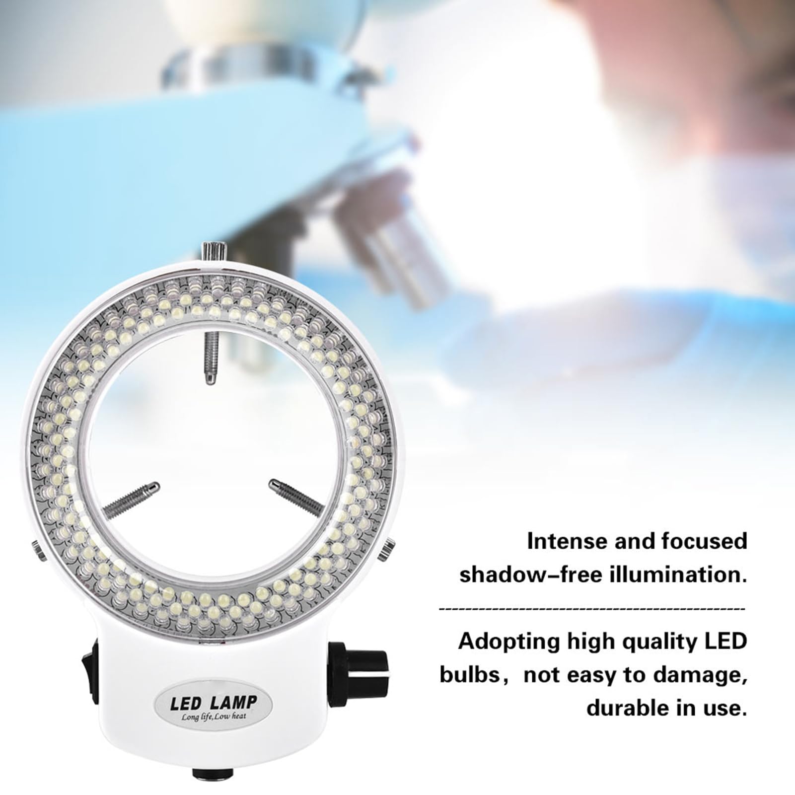 LED Ringlichtlampe, 144 LED Perlen Beleuchtung, Einstellbare Helligkeit Mikroskop Lichtquellen Ringlampe für Stereomikroskope Kameras Zusatzbeleuchtung (White, EU Plug