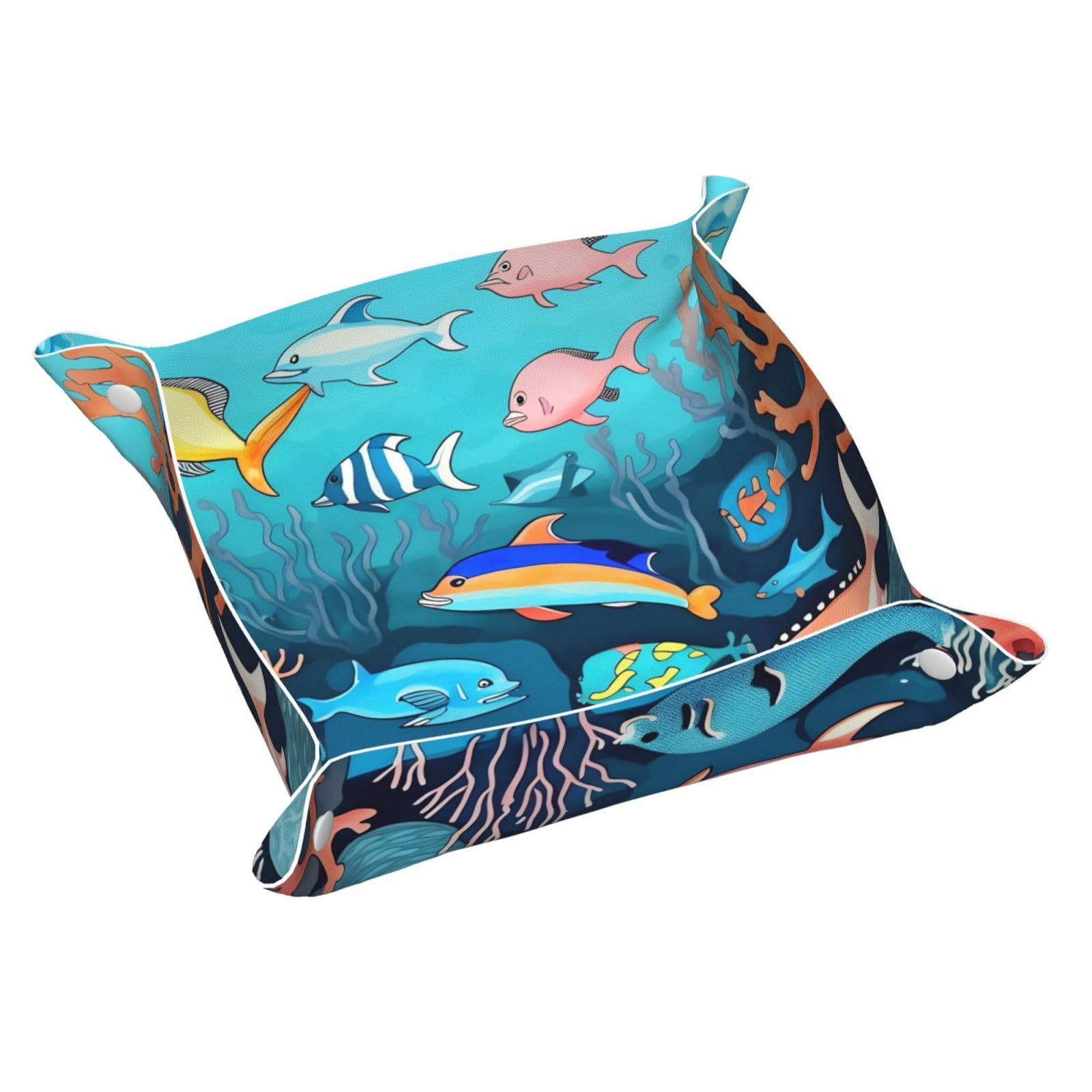 Submarine Dolphins Leather Tray Organizer Practical Storage for Bedside Vanity Tray Nightstand Home and Office Use