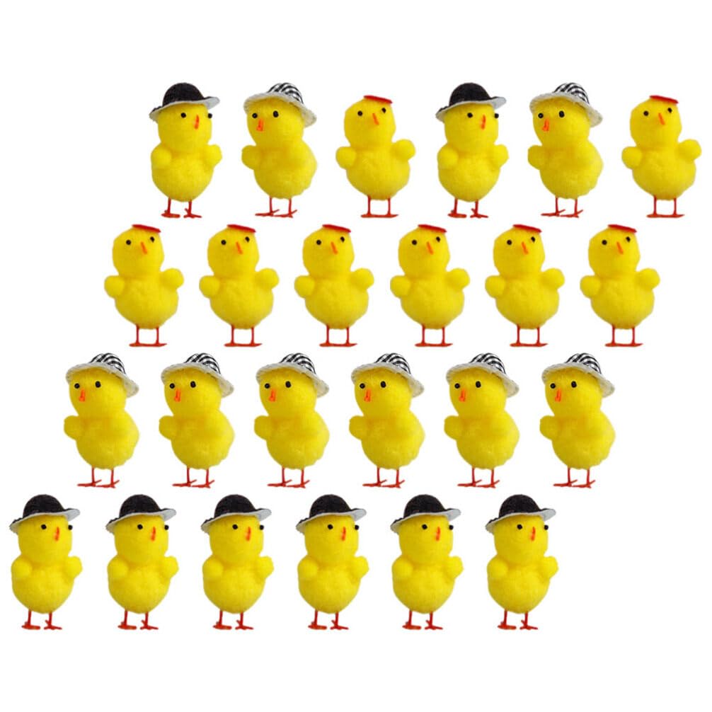 ibasenice 24pcs Easter Mini Chicks Plush Mini Chicken Chenille Chicks Easter Basket Stuffers Party Favors Decorations for Over 3 Years Old