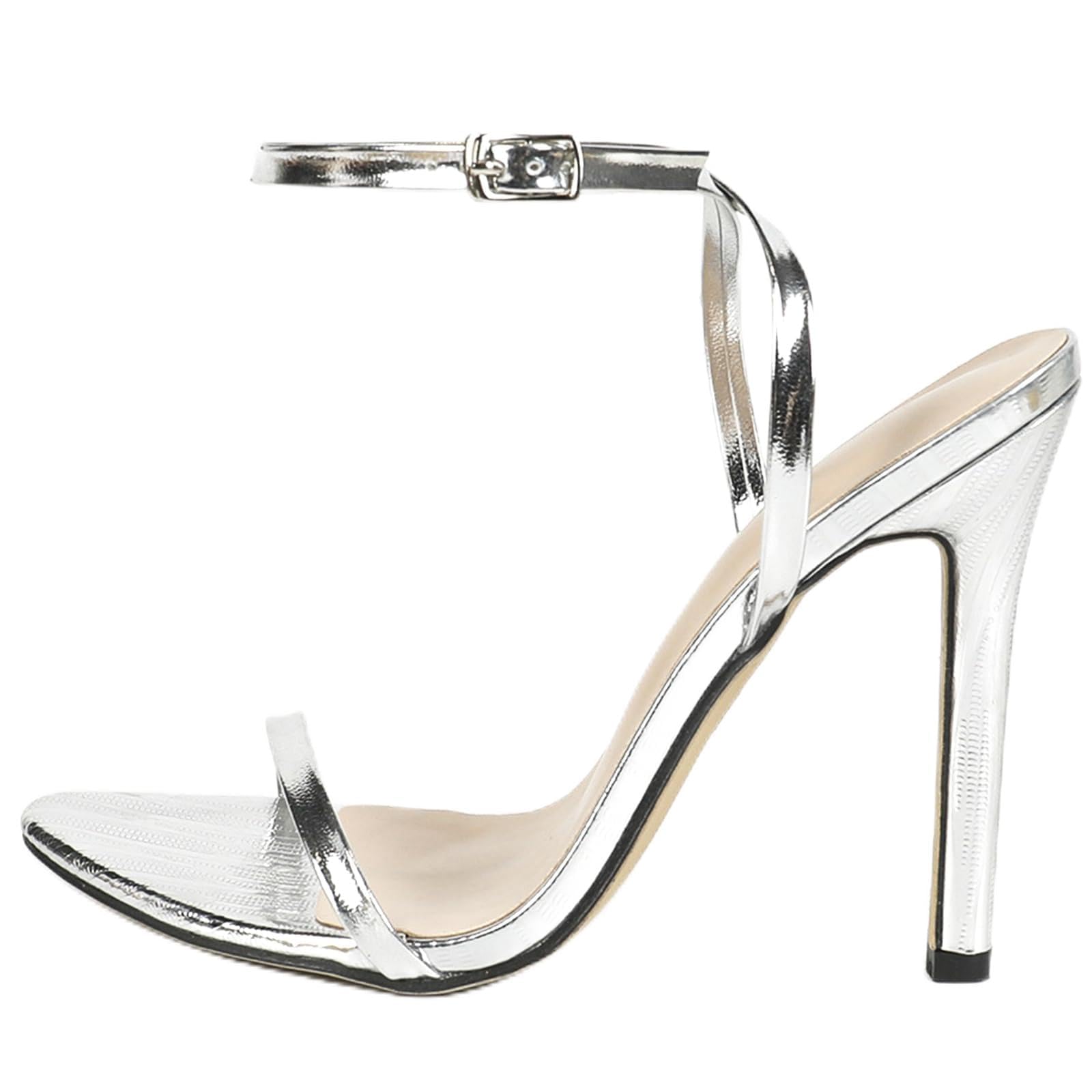 Sandali con Tacco a Spillo Donna 11cm Punta Scoperta Cinturino Incrociato alla Caviglia Pelle PU Chiusura a Fibbia Suola Leggera Antiscivolo
