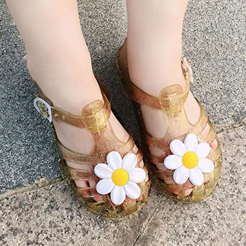 Girls' Sandals Kids Summer Baby Shoes Beach Flowers Girls Solid Princess Sandals Children Baby Shoes (Yellow, 2-2.5Years)3