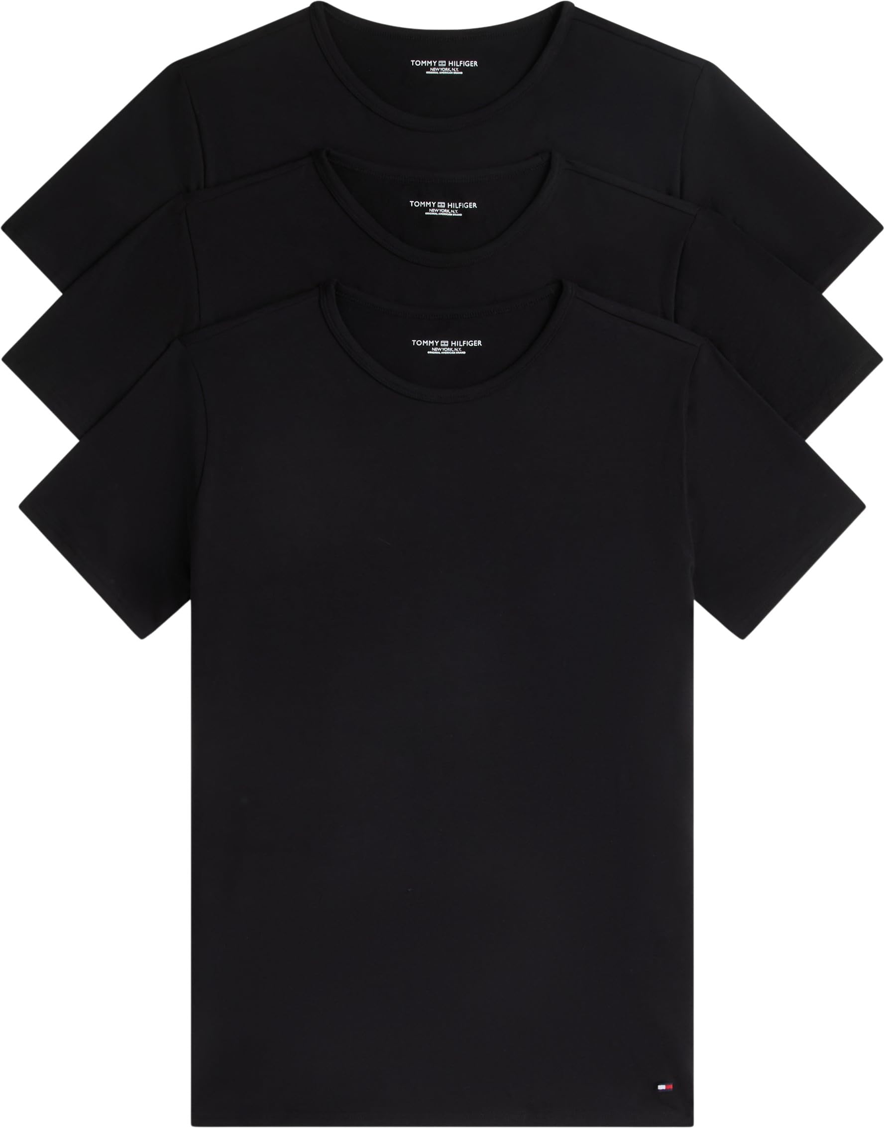 Tommy Hilfiger Men’s 3 Pack Short Sleeve Round Neck Stretch T-Shirts, Black (Black/Black/Black), M