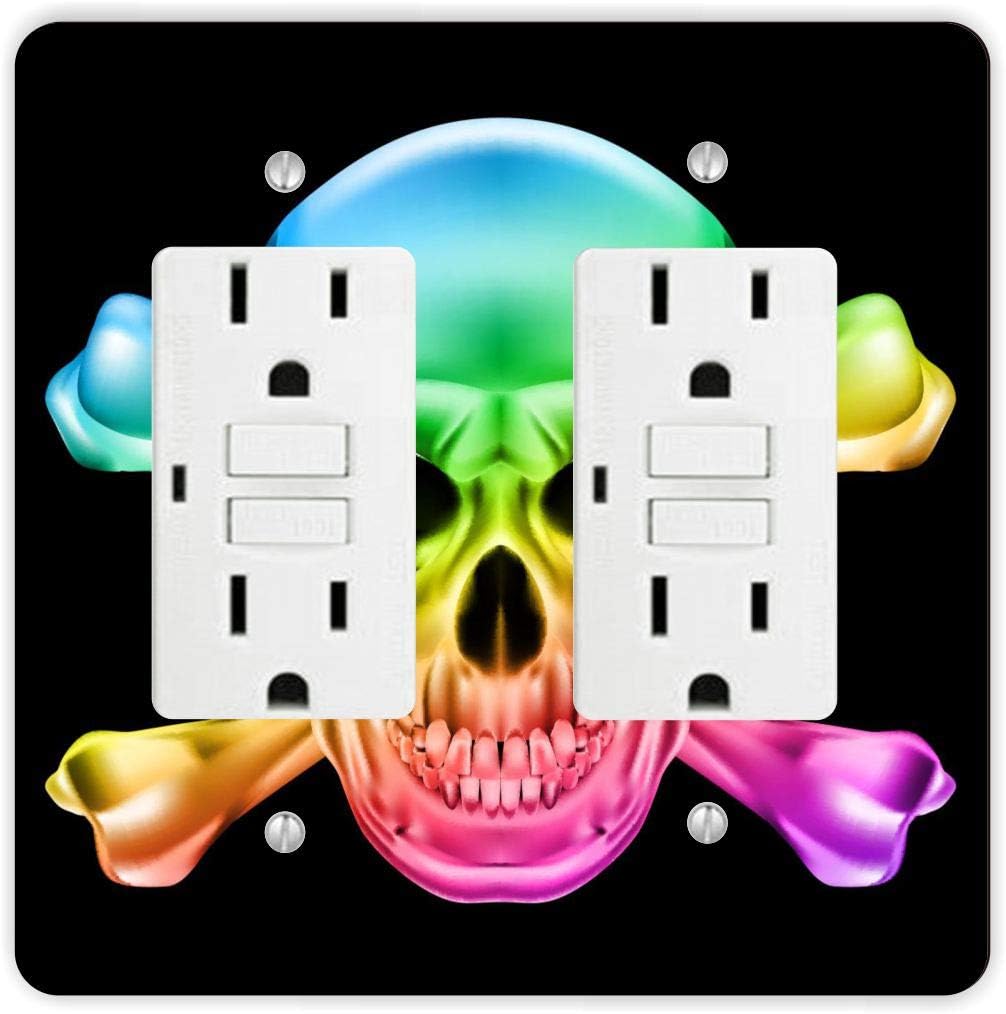 Rainbow Metallic Skull and Crossbone -Light Switch Plate Cover - Double GFI Double Rocker - Two Gang Switch Plate Cover Switch Plate Cover