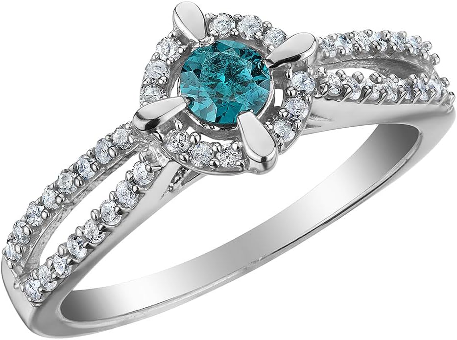 1/2 Carat (ctw) Blue and White Diamond Ring in Sterling Silver