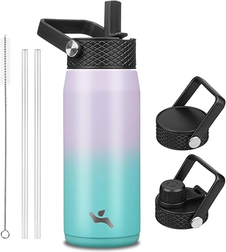 Miniatura 9 de Botella de agua aislada de acero inoxidable de 20 onzas con popote y 3 tapas, botella de agua deportiva sin BPA, botella de agua de viaje, color