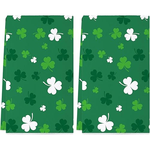 Siilues St Patricks Day Kitchen Towels Set of 2, 18x26 Inch Green Shamrock Dish Towels Lucky Home Decor Seasonal Spring Holiday St Patricks Day Decorations for Home Drying Dishcloth