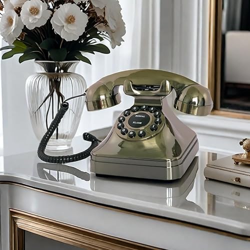 Miniatura 2 de Teléfono residencial retro de línea fija, teléfonos de escritorio antiguos con cable TelPal con cable, juego de teléfono analógico decorativo