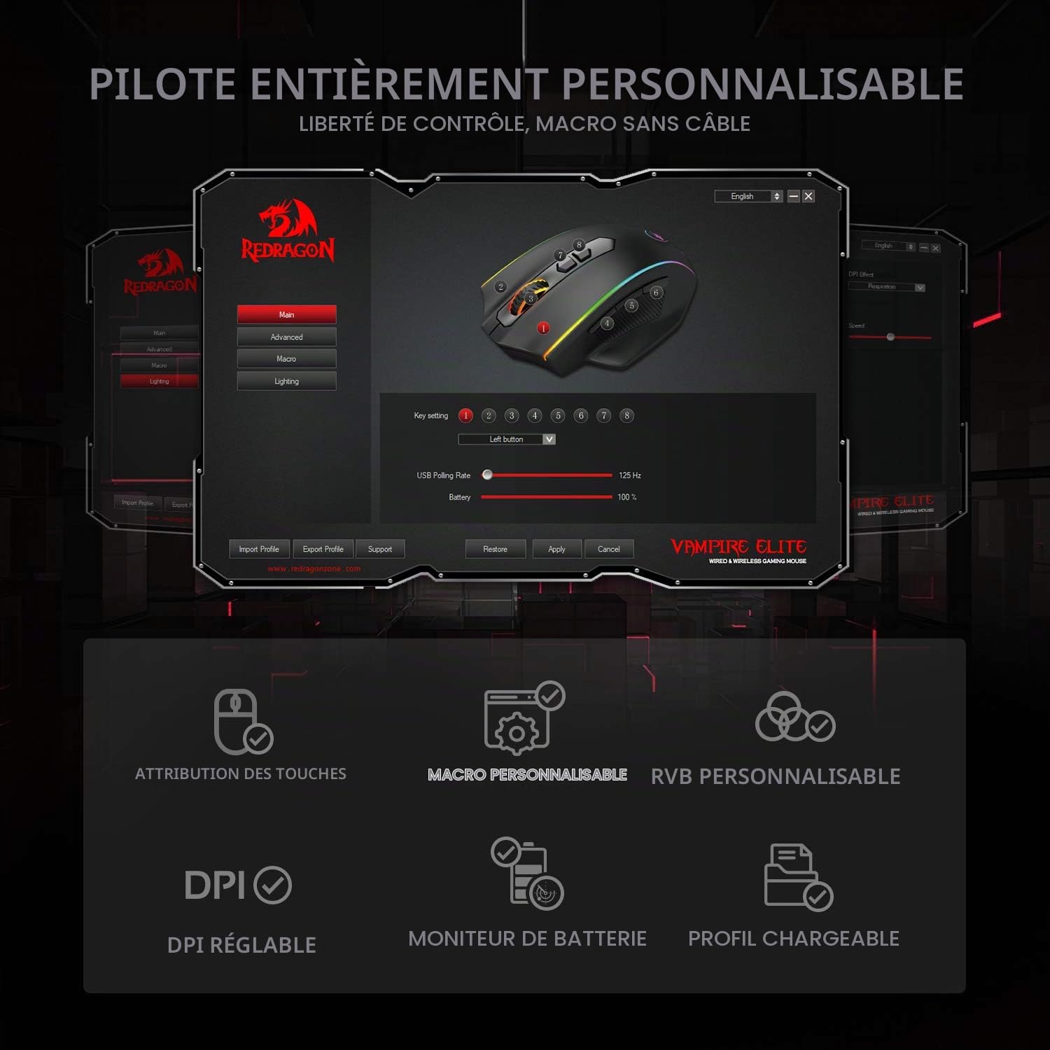Redragon M686 Souris Gaming sans Fil 16000 DPI Noire