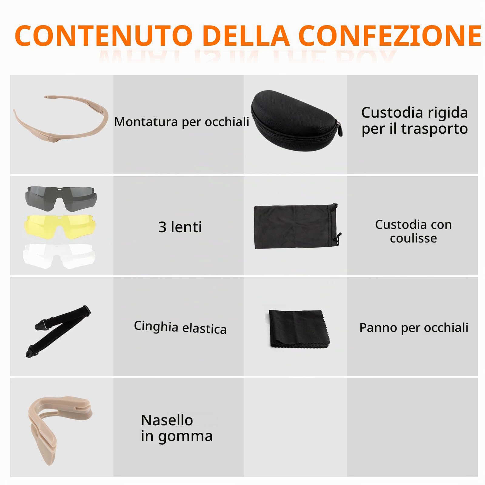 Occhiali Sportivi ANSI Z87.1, Occhiali da Tiro, Occhiali da Sole Antiappannamento con 3 Lenti per Uomo Donna Ciclismo, Escursionismo, Corsa (Cachi)