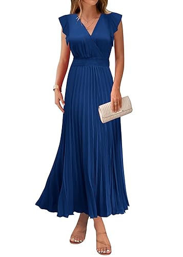 Women's Summer Maxi Dresses Elegant V Neck Ruffle Flutter Sleeves