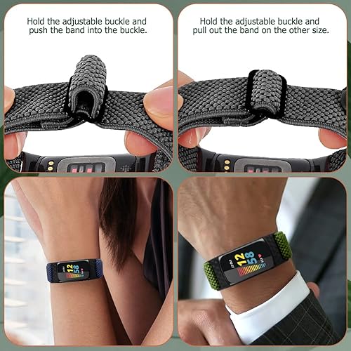 Miniatura 4 de Bandas elásticas de nailon compatibles con Fitbit Charge 5, paquete de 4 correas elásticas suaves y ajustables, transpirables, correa deportiva de