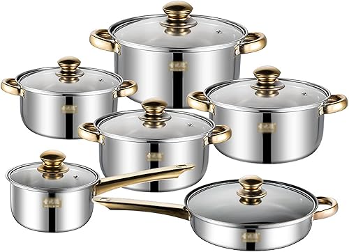 RISELY Juego de utensilios de cocina seguros de 6 piezas juego de sartenes antiadherentes de acero inoxidable con conducción uniforme de calor