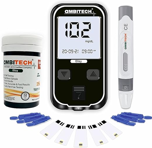 DR. MOREPEN BG-03 Glucometer with 50 Strips And AmbiTech 100 Round Lancets