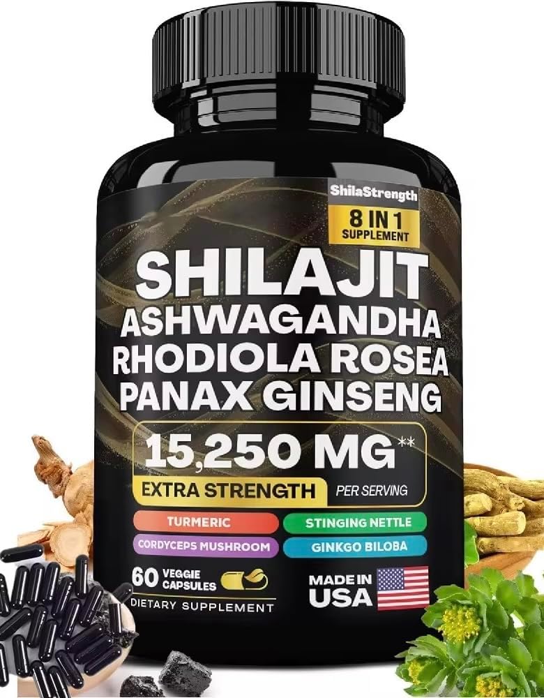 8-in-1 Herbal Supplement with Himalayan Shilajit, Ashwagandha, Rhodiola Rosea, Ginseng, 15250mg | Natural Dietary Supplement (60 Capsule, Shilajit) 8-in-1 Herbal Supplement with Himalayan Shilajit, Ashwagandha, Rhodiola Rosea, Ginseng, 15250mg | Natural Dietary Supplement (60 Capsule, Shilajit)