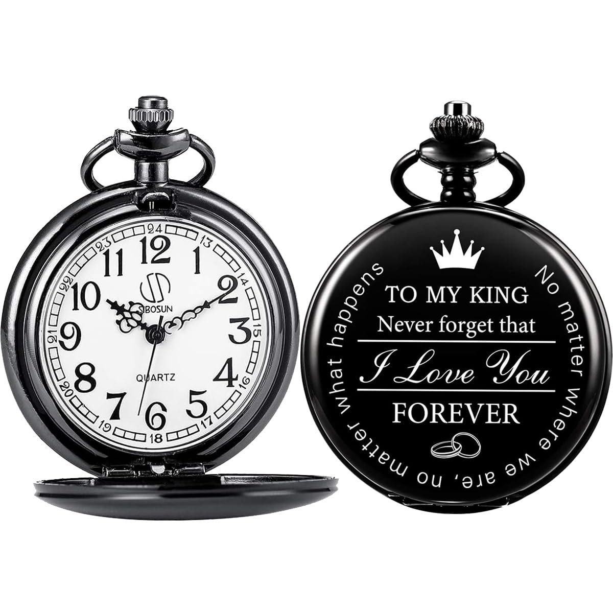 SIBOSUN Personalized Pocket Watch for Husband Boyfriend (King)| Anniversary Day for Men | Engraved “to My King” Pocket Watch - from Wife from Girlfriend for Birthday Gift! +" I Love You" Gift Card (B07RSX15PV) Amazon Price History, Amazon Price Tracker