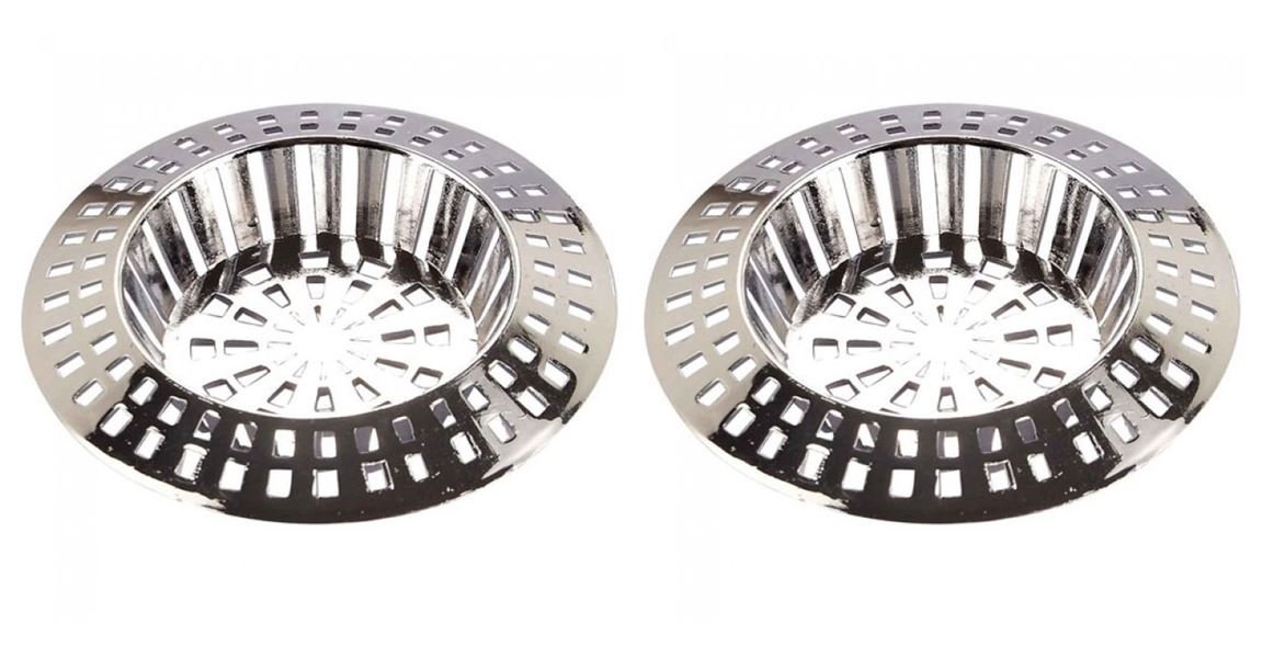 Concept4u Silver Strainer Sink Plastic 1 Small 1 Large Kitchen Bathroom Bath Shower Hair Trap Food Stopper Waste Filter Plug Basin 33Mm & 45Mm