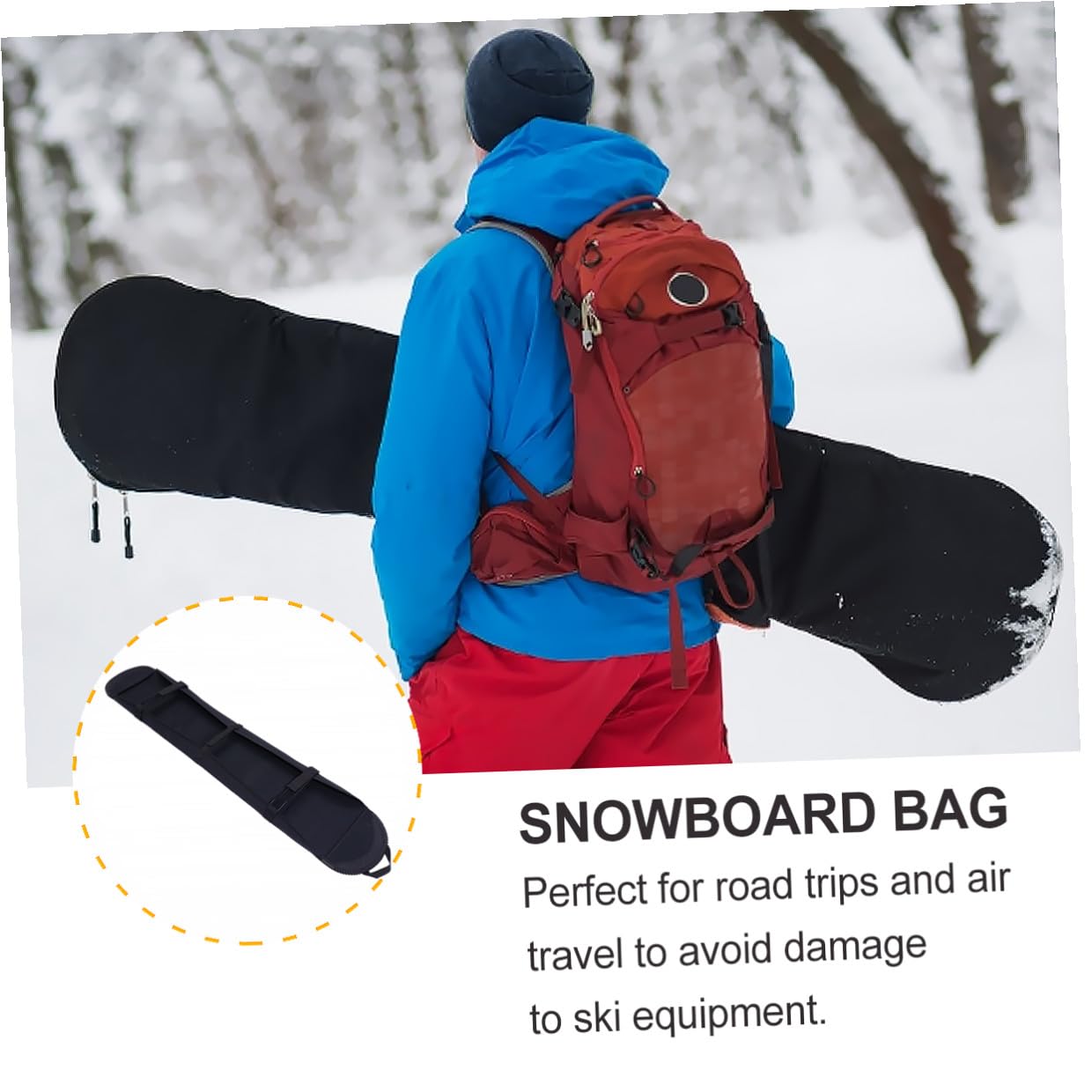 Housse de Protection pour Snowboard Noire Légère Paquet de Rangement à Dos Multi-Usage Compatible Transport Ski Étui Résistant pour Voyage en Voiture et Avion Stockage