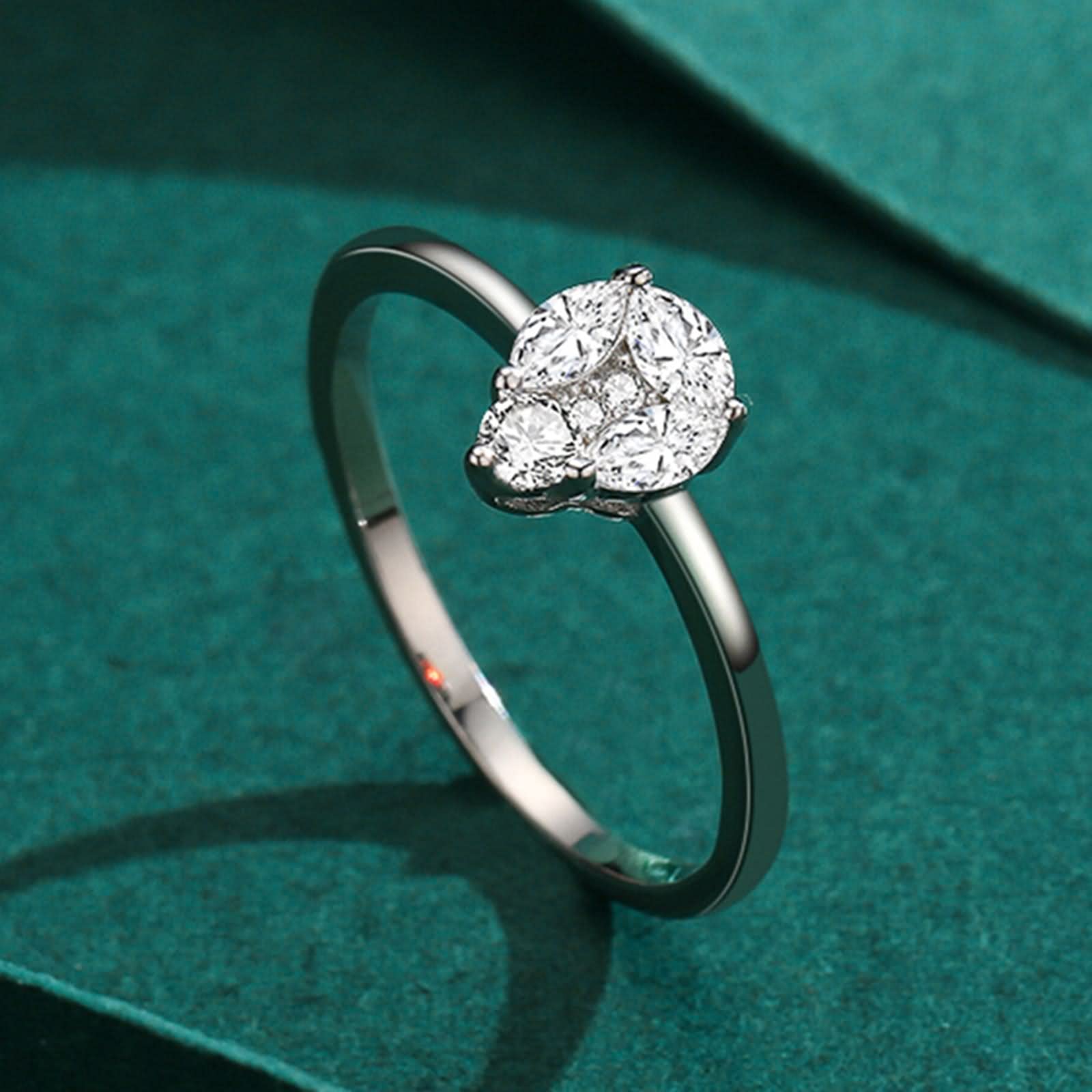 Anillos de amistad finos para mujer, dedo índice, elegante diseño de gota de agua con moissanita redonda de marquesa de 18 quilates, oro blanco de 18 quilates, talla 57 (18,1)
