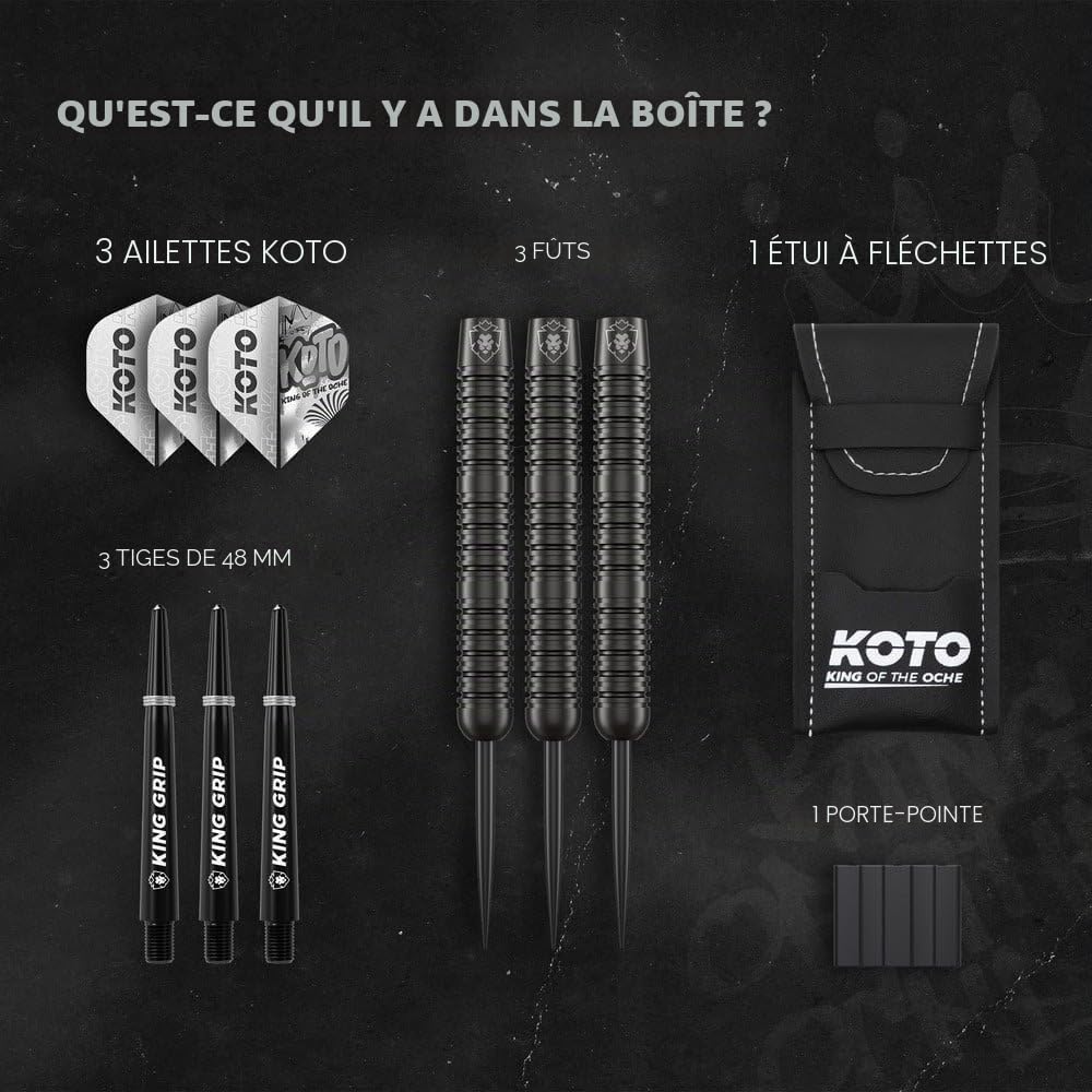 KOTO - Dark Knight Black, 80% Tungstène, 23 G, Noir, Fléchettes Acier | 23 G Fléchettes de Dart Pointe Acier, Inclus 3 Barrels, 3 Dart Flights & 3 Shafts, Barrel Straight, Grip Annelé, Centré
