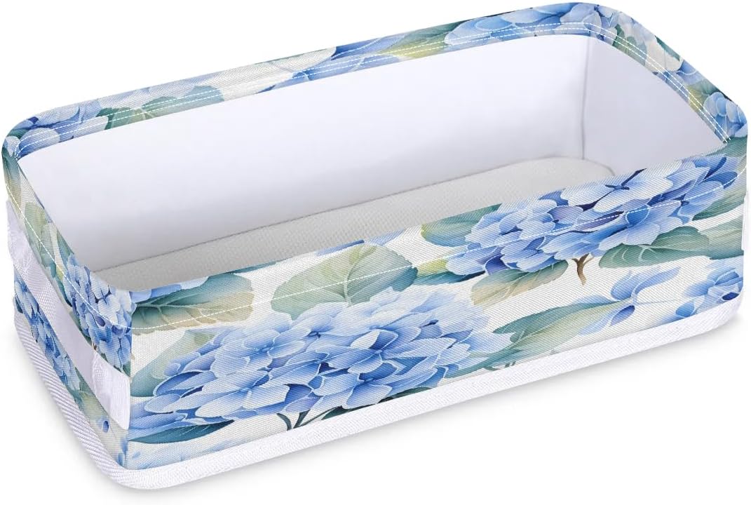 Hydrangea Blue Bathroom Storage Basket, Small Storage Bins with Handles for Organizing Toilet Paper Basket for Toilet Tank Top Decorative Box