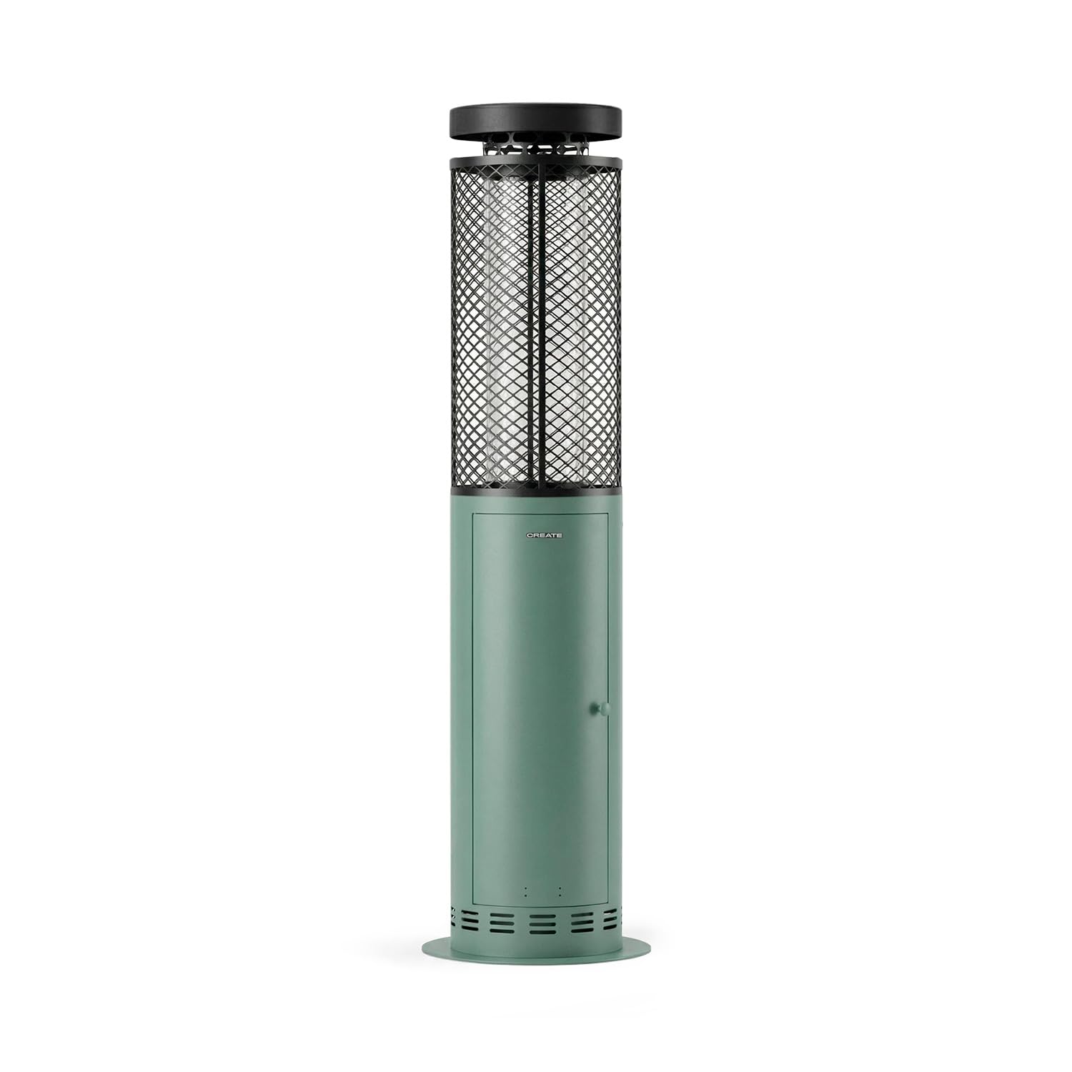 CREATE/FIRE ROUND PELLET HEATER/Estufa de exterior de pellets sin humo verde sage/Libre de humos, control de la llama, cobertura 9m2, consumo 3 horas y media, 17.5 kW