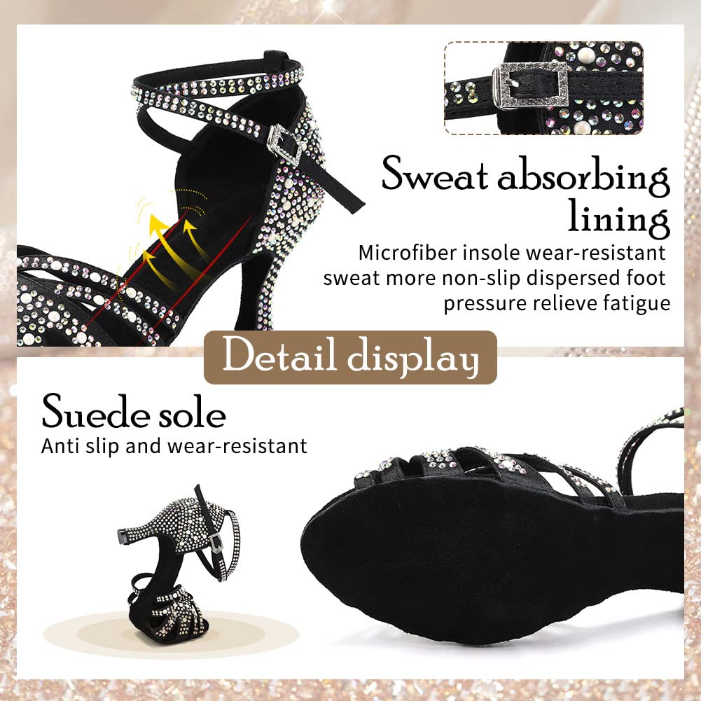 Scarpe da Ballo Latino Donna Strass Tango Salsa Prestazioni Professionale Scarpe da Ballo,Modello-L506