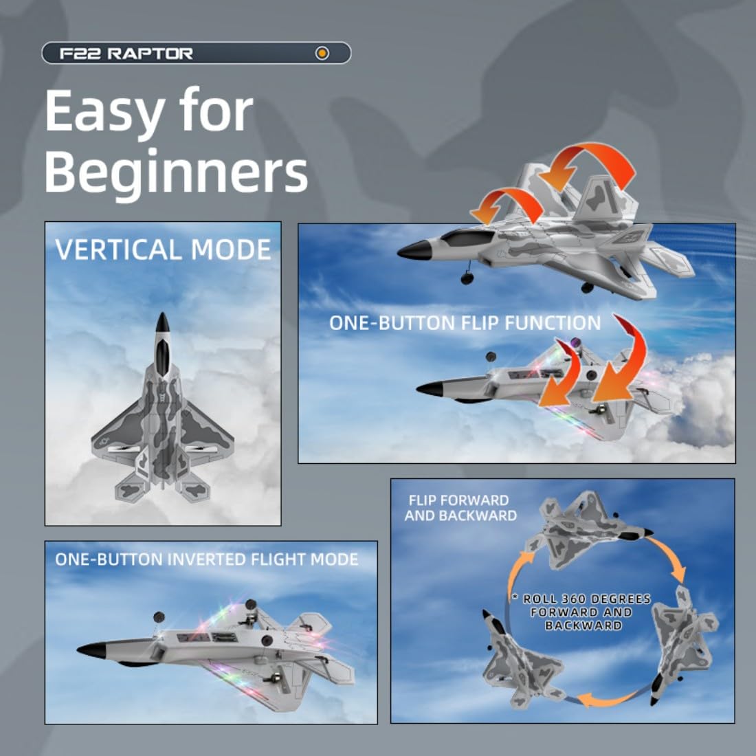 2.4G RC Brushless F-22 Flugzeug 4 Kanal Foam BM31 | Tarnfarben-Rumpf für Rollen, Rückenflug und Gleitkontrolle
