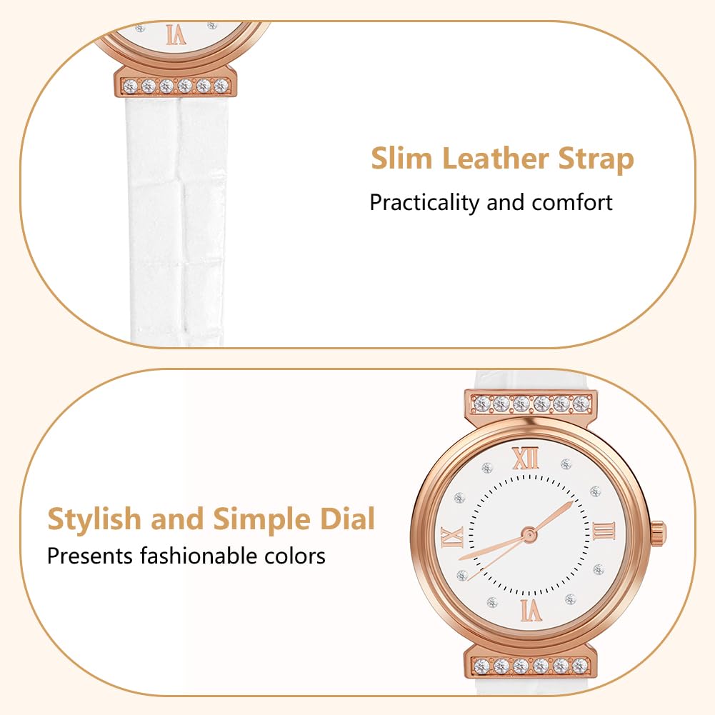 OFFCUP Montre Femme Bracelet Cuir Analogique Quartz Diamant 3 Aiguilles Poignet
