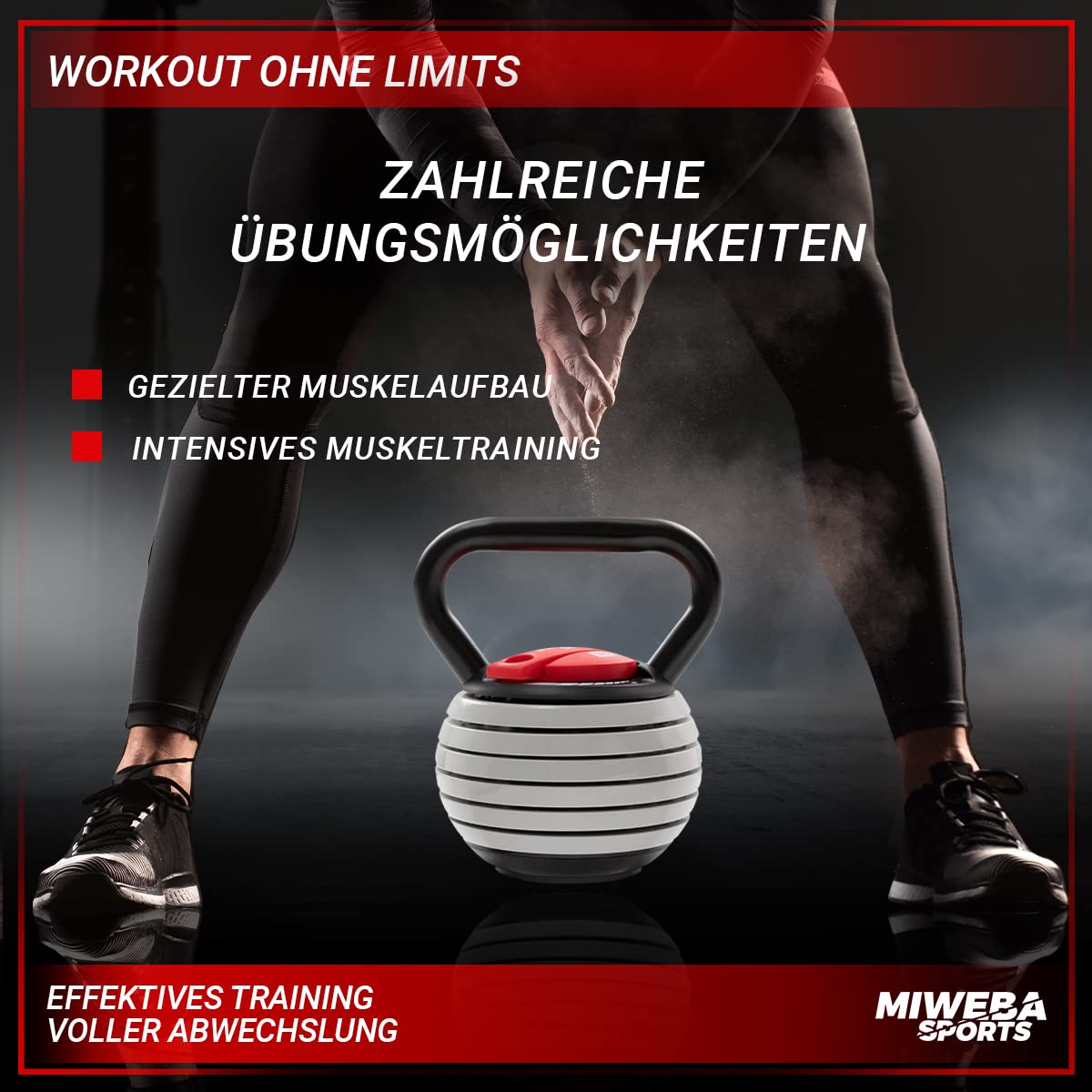Miweba Sports Kettlebell verstellbar KB300 | 3,5-18 kg Gewichte - Easy Lock Kugelhantel - Einstellbares Kugelgewicht - Schwunghantel - Kettlebells - Hanteln - Fitness Hantel für Indoor & Outdoor