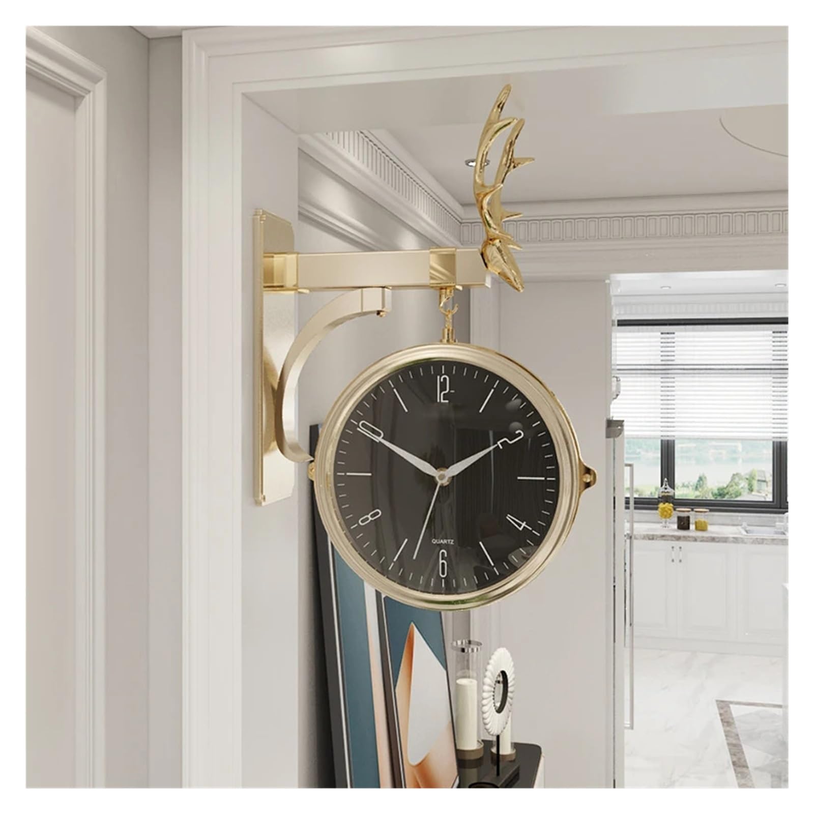 Orologio Da Parete Moderno Di Lusso Orologi Bifacciali In Oro For La Casa Deocr Soggiorno Creativo Al Quarzo Regalo Preciso E Silenzioso(Style 2)
