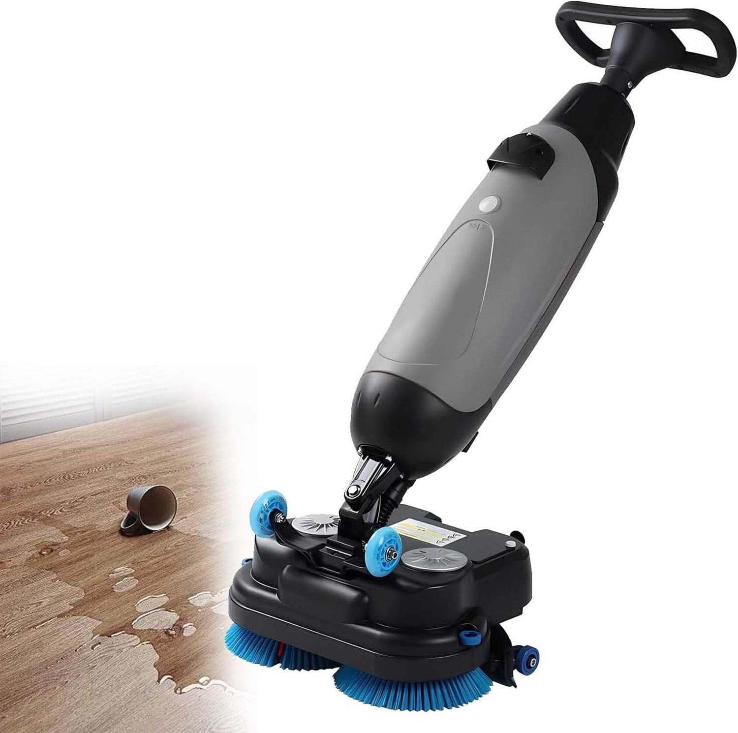 Commercial Floor Scrubber Machine, Ultra-Compact &amp; Portable Cordless Design, for Home, Office &amp; Small Commercial Spaces, Tile &amp; Sealed Floors Grey