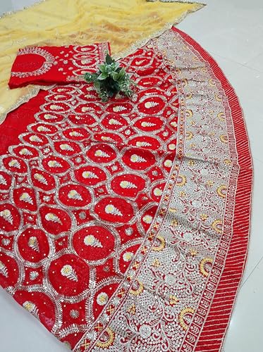 Image of Fancy Heavy Embroidery Work Shimmer Silk Semi-stitched Rajasthani Poshak Rajputi Lehenga Choli For Women