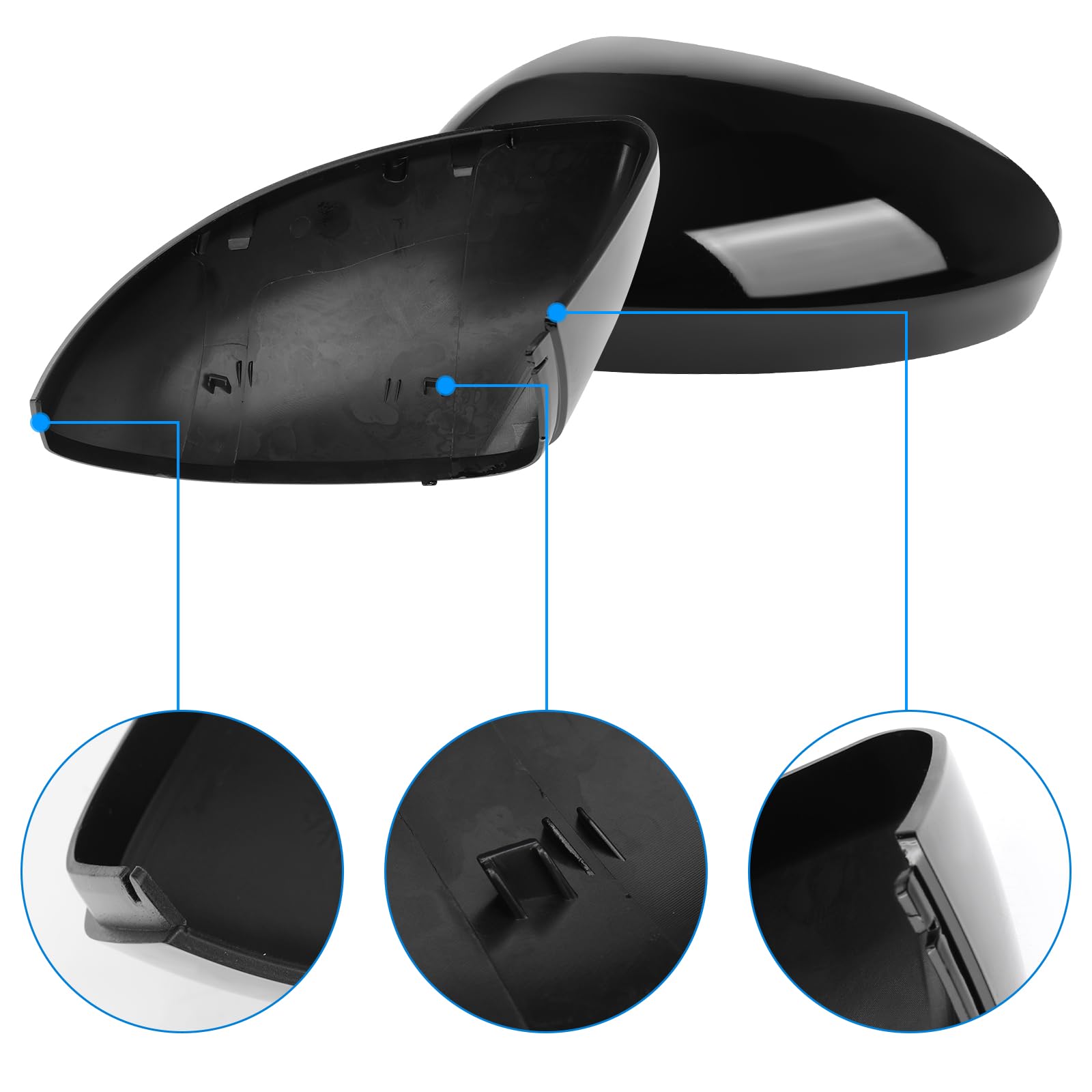 Capuchon de Rétroviseur Compatible avec Renault Clio MK5 2019-2025, Retroviseur Exterieur Couvercle Capuchon Lateraux Boîtier de Rétroviseur Extérieur, 963738293R 963749543R - Noir