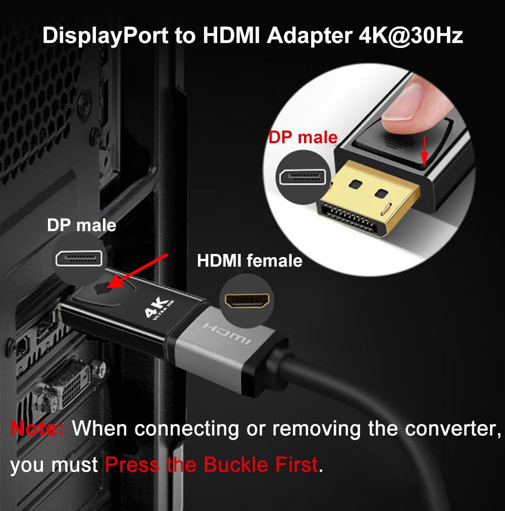 Mepsies Adattatore DisplayPort a HDMI 4K Convertitore DP a HDMI Adattatore DisplayPort Maschio to HDMI Femmina per PC, TV, Monitor e Proiettore