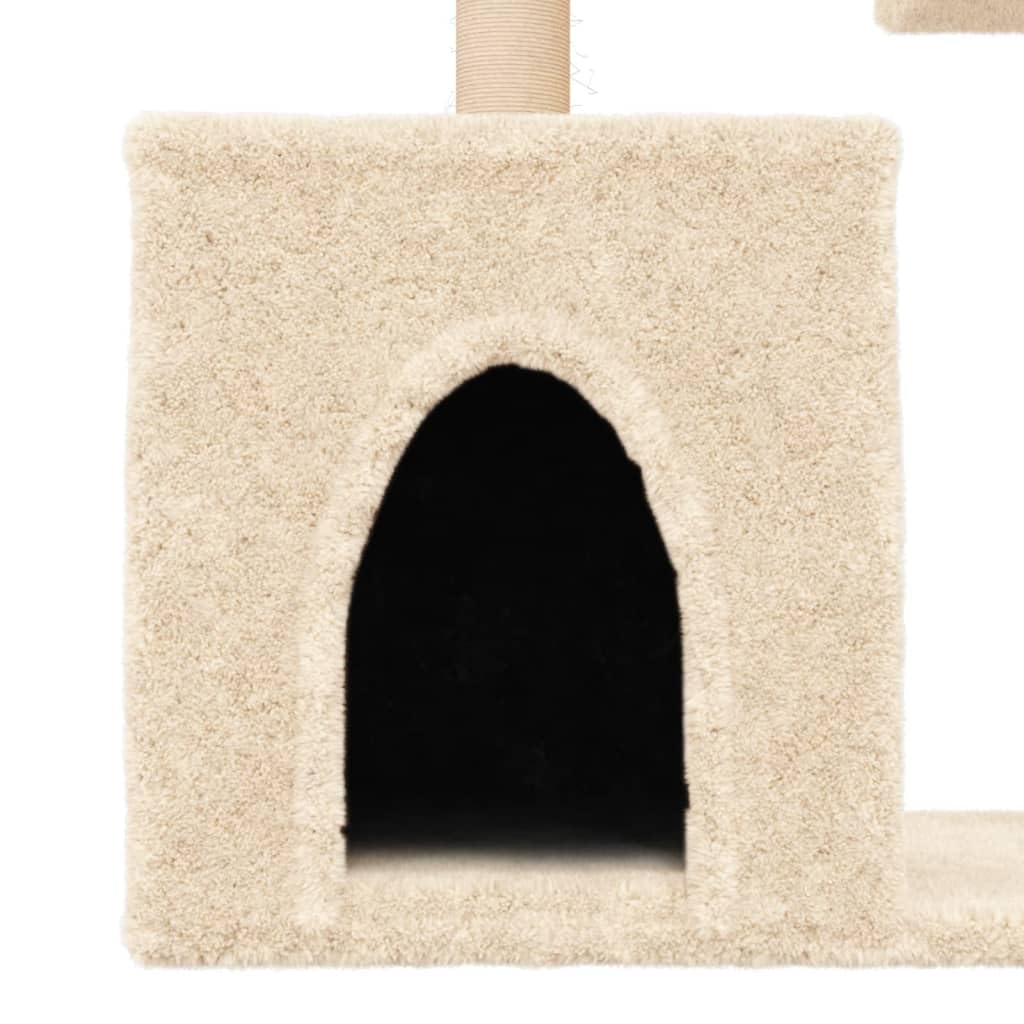 Kratzbaum mit Sisal-Kratzsäulen 86 cm hoch, Katzenbaum mit 2 Katzenhöhlen und Aussichtsplattformen, Stabiler Kletterbaum für Hauskatzen, Katzenmöbel aus Plüsch und Sisal, Creme