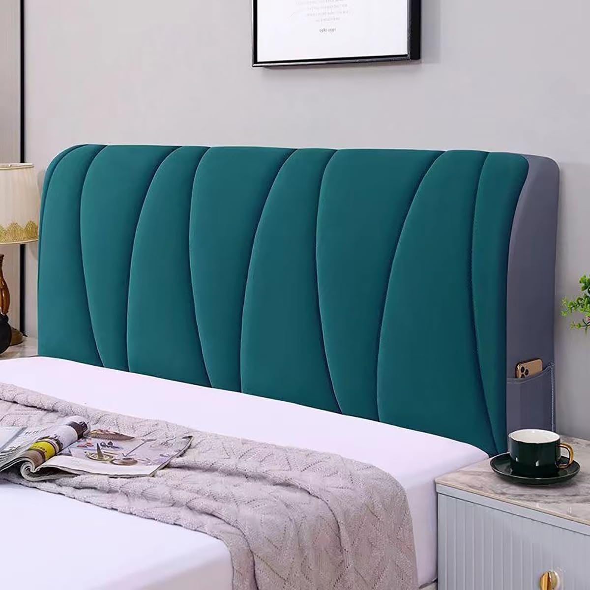 Headboard Slipcover For Twin Queen Full California King Size Beds, Bed Headboard Cover Protector Padded Velvet Dustproof Stretch Solid Color Quilted Bed Head Covers ( Color : Green , Size : 200x60cm )
