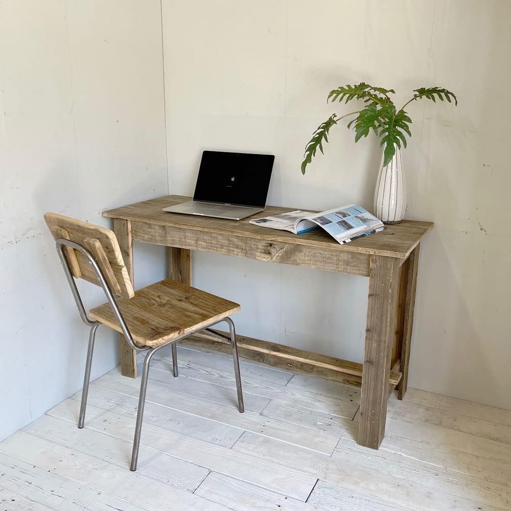 リサイクルウッド 幅120 デスク パソコンデスク 作業台 コンパクト デスク 天然木 無垢 アンティーク風 テレワーク ハンドメイ