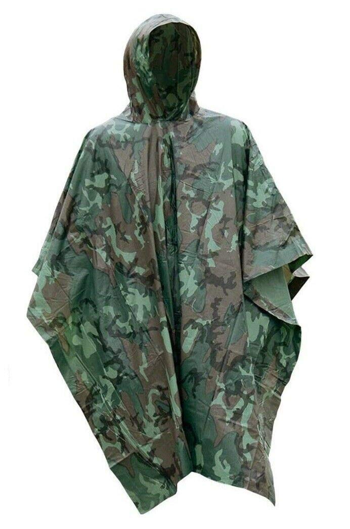 Survival GeneralSurvival General OD Green Vinyl Wet Weather Rain Poncho Military Style Tarp Shelter Bivy Tent New (Camo)