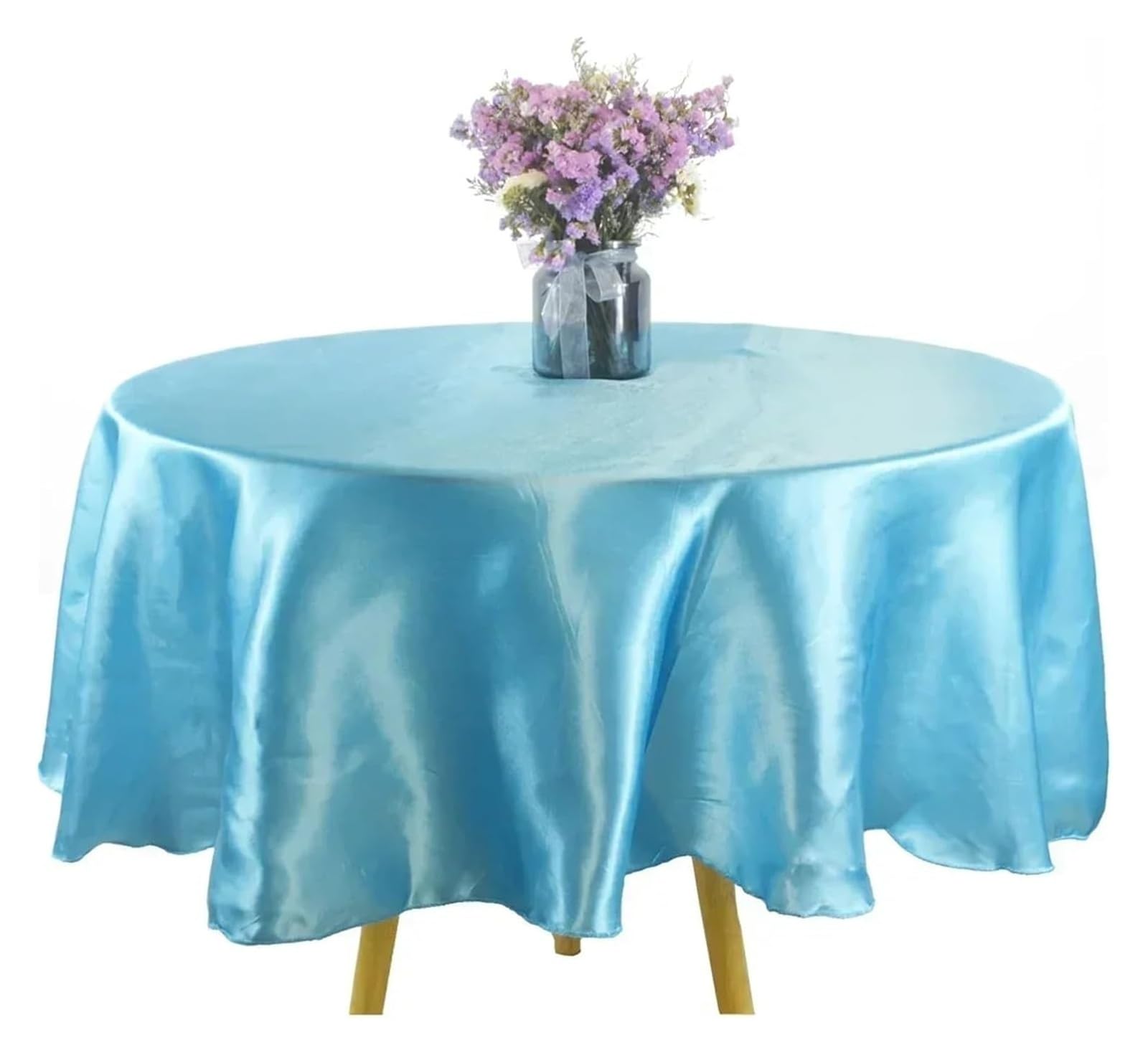 Tablecloth Round Satin Tablecloth Multicolor 145-335cm Wedding Party Birthday Home Dining(Light Blue,305CM)
