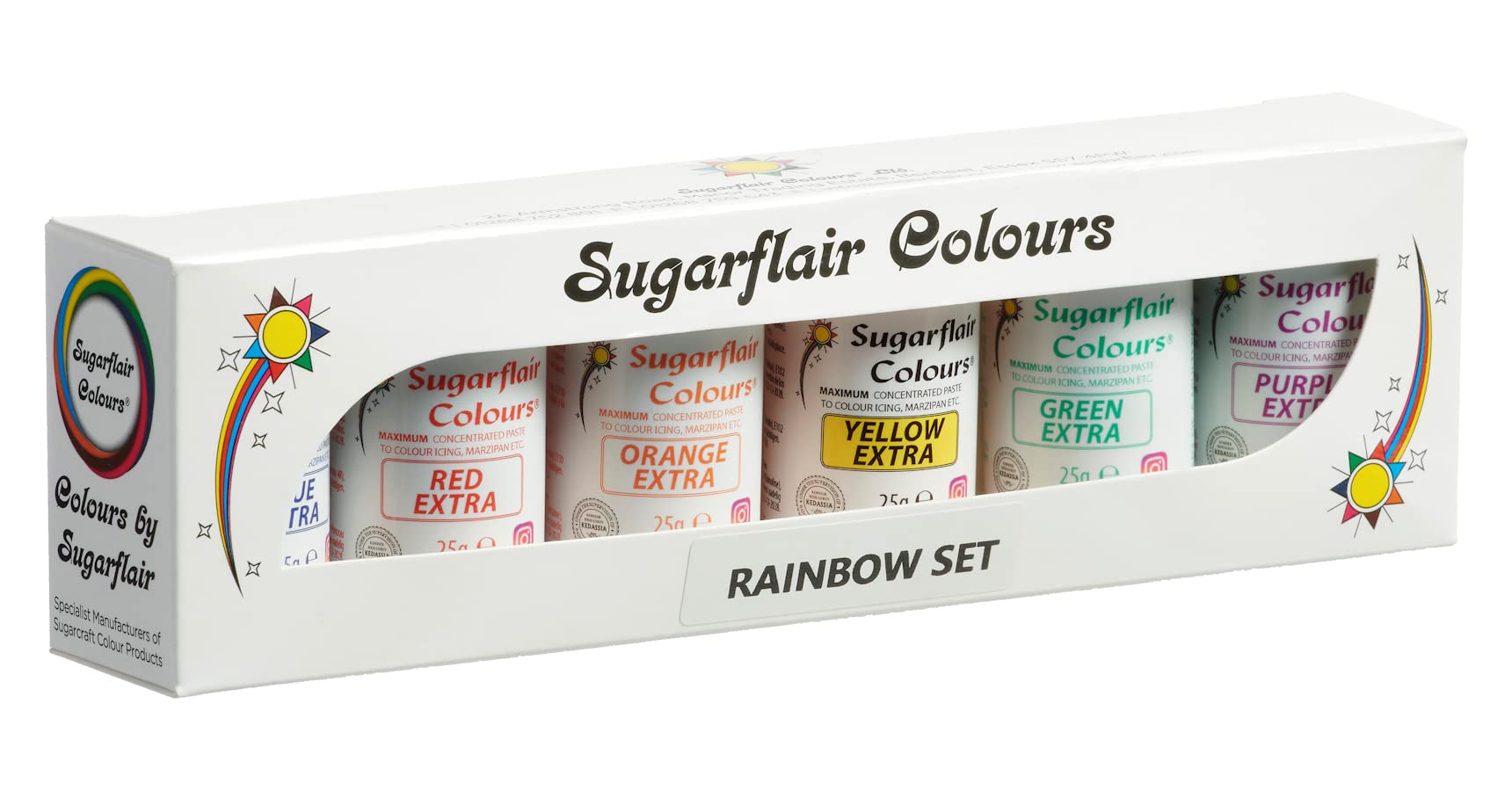 Sugarflair Extra Food Colouring Paste Rainbow Colours Set 6x 25g - Maximum Concentrated Paste Food Dye for Cake Decorating, Fondant, Buttercream, Cake Batter and More - Vegan, Kosher, Bake-Stable