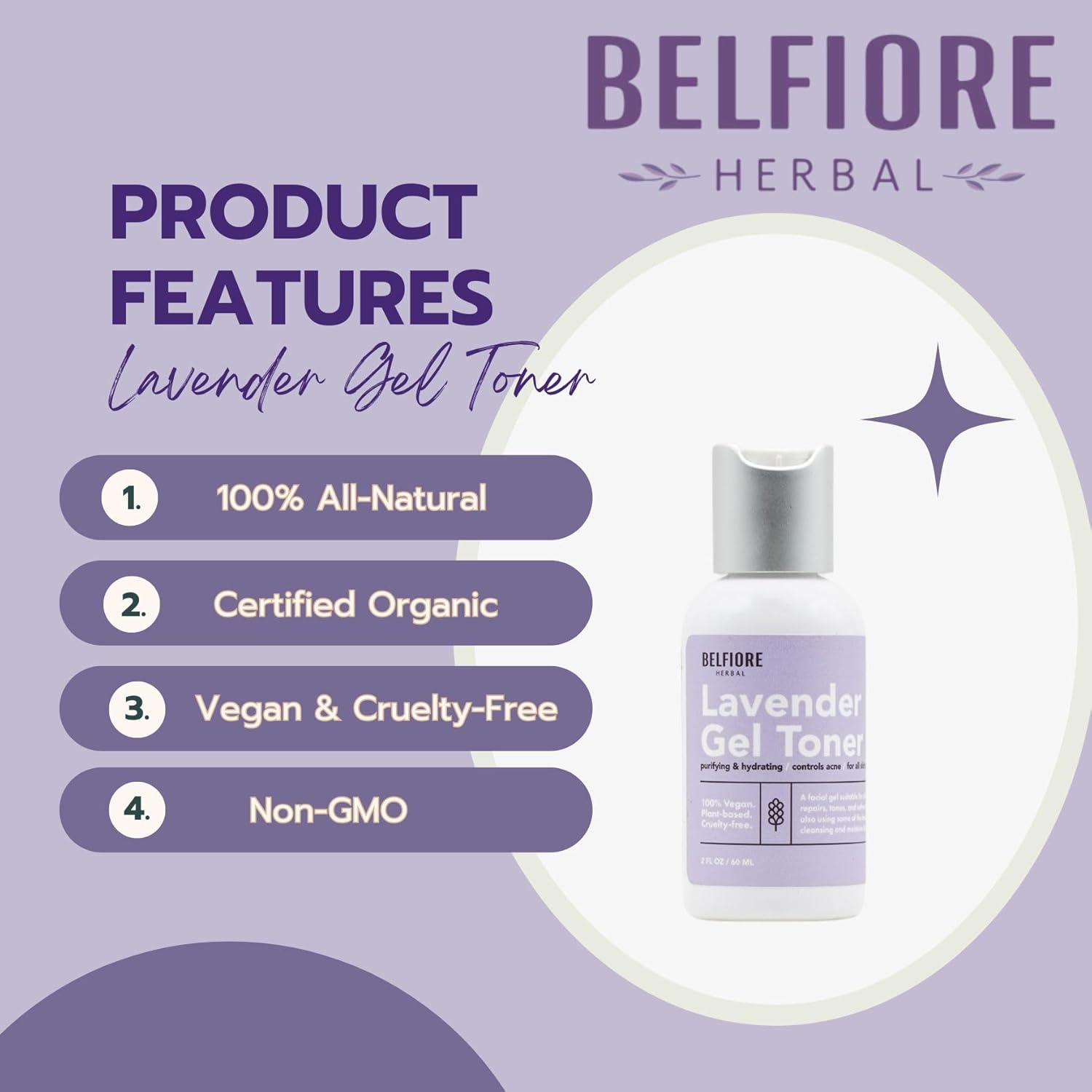100% Natural Lavender Gel Toner | Organic | Alcohol Free with Aloe Vera | Hydrating, Soothing, Pore Minimizing, Antioxidant Skin Care | Made in the USA