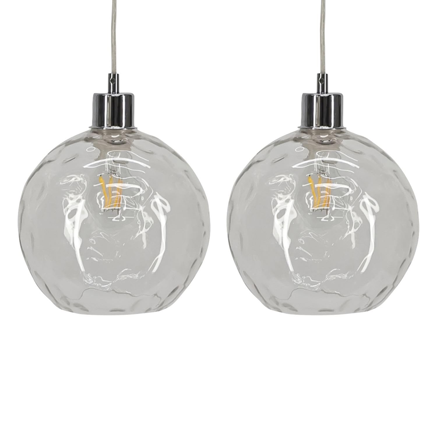 Firstchoicelighting Clear Set Of 2 Glass Easy Fit Ceiling Lightshades Or Pendant Shades, Dimpled Glass, Height 18Cm Diameter 20Cm