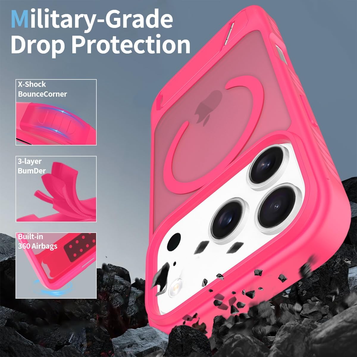 IDweel Magnetic for iPhone 17 Pro Max Case with Built-in Invisible Kickstand, Compatible with Magsafe, Slim Fit Translucent Matte Shockproof Protective Cover for iPhone 17 Pro Max 6.9 Inch, Hot Pink - Image 7