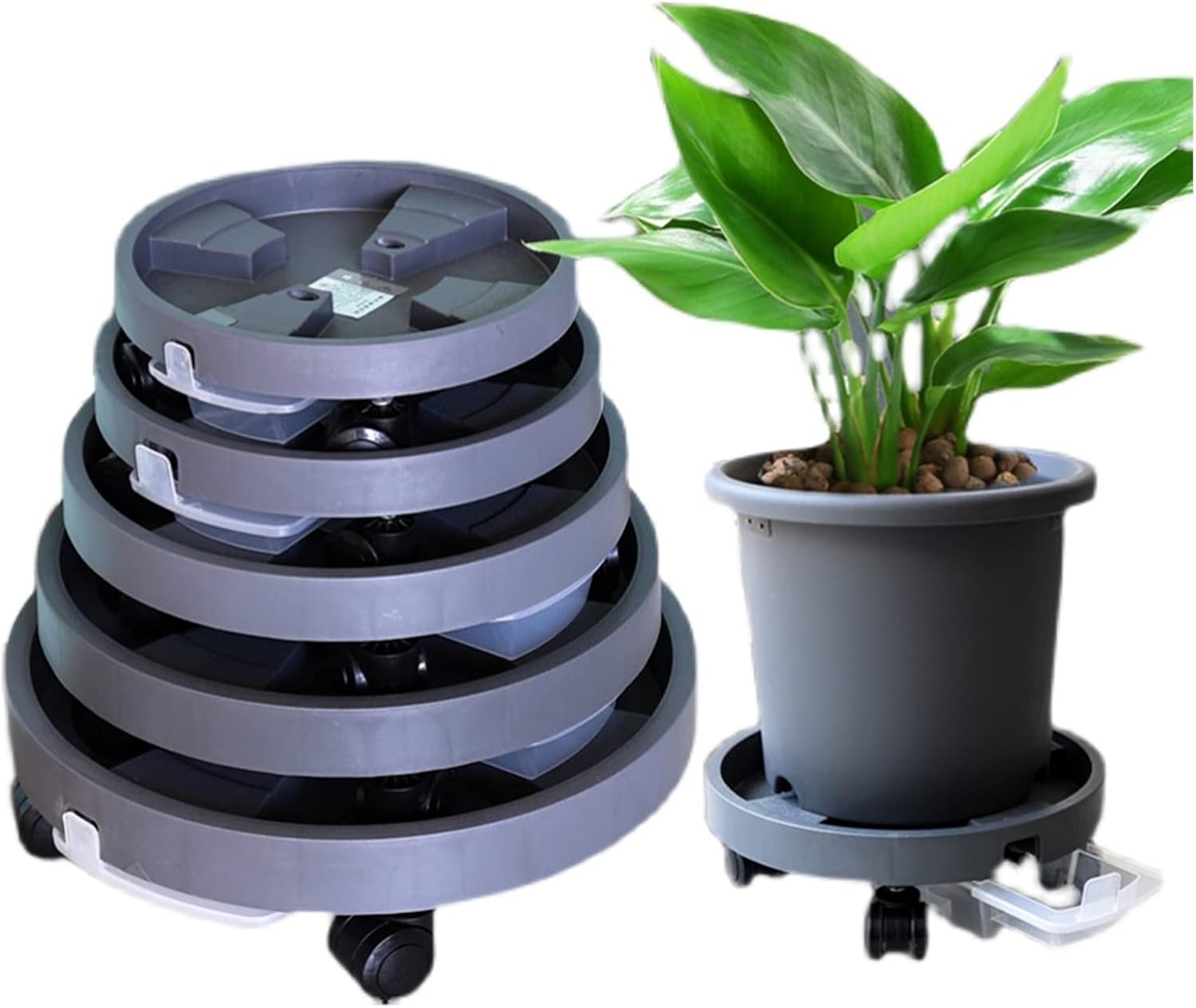 Wooden Vase Base Plant Dolly Planter Caddies with Wheels Plastic Flower Pot Stand Indoor Outdoor Movable Planter Stand Planter Trolley Wooden Vase Stand (Size : 23cm)