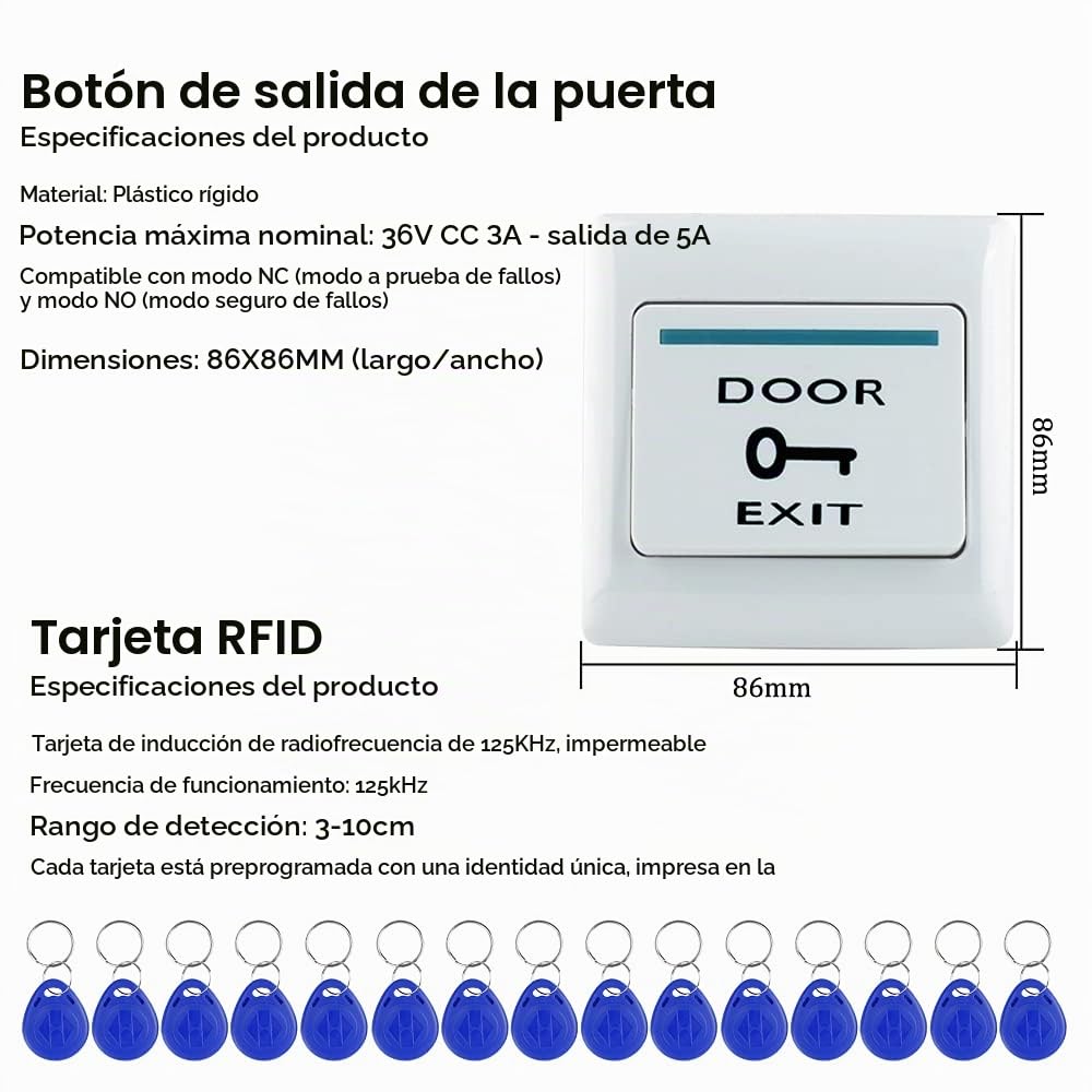 KUMU Sistema de Control de Acceso de Puerta RFID Impermeable al Aire Libre Teclado de metal Cerradura Electrónica+Cubierta a Prueba de Lluvia+Botón de Salida+Llaveros de 15pcs para el Hogar/Oficina
