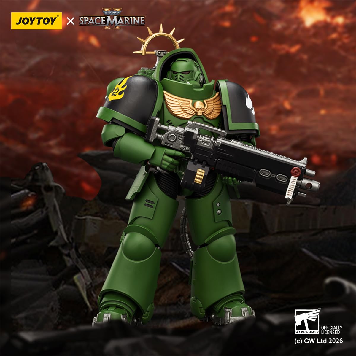 TOYVERSE JOYTOY Warhammer 40 000 Game Edition Salamanders Heavy Intercessor z ciężkim karabinem śrubowym i pistoletem na śruby, ruchoma figurka akcji, 12,7 cm, od 15