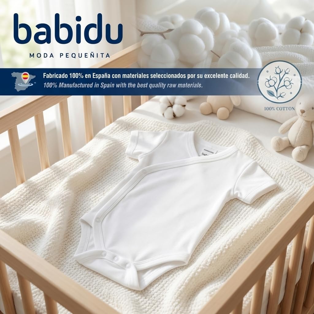 BABIDU Body per Neonato Incrociato a Maniche Corte al 100% in bambù, Body per Neonato e Prematuro, Tessuto ipoallergenico Morbido e Traspirante, Abbigliamento Unisex per Neonato e Bambina