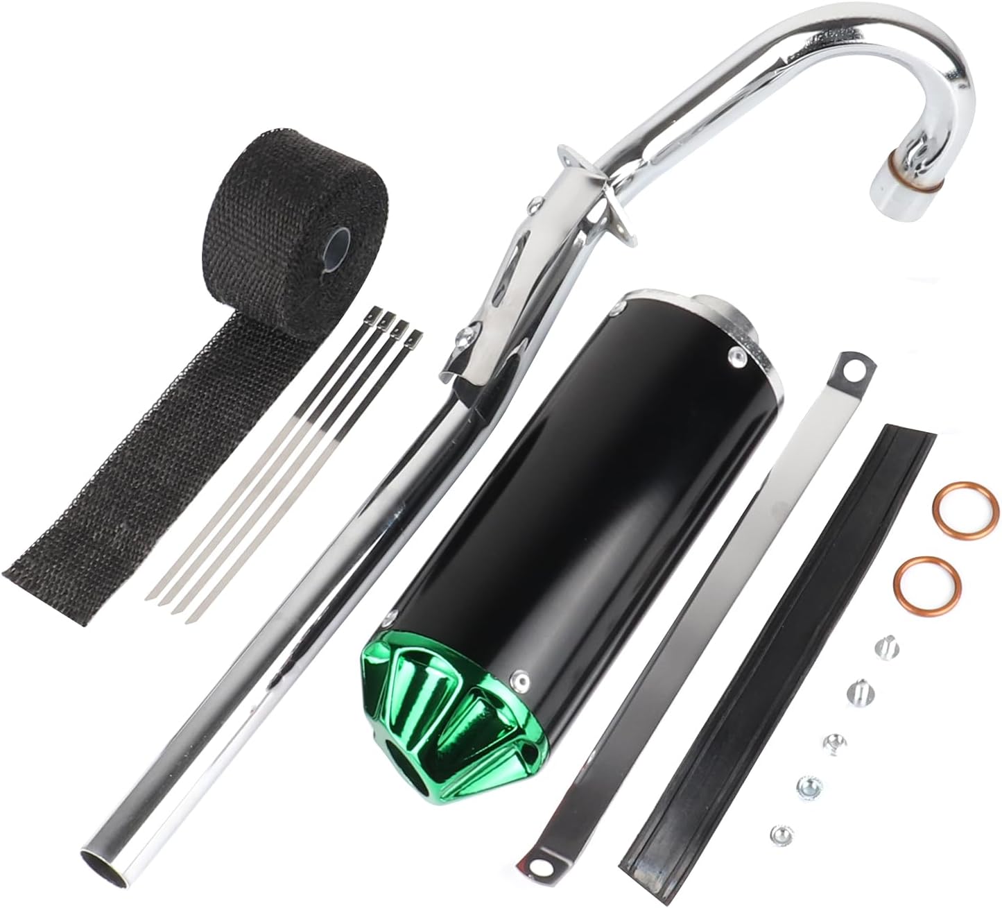 28mm Exhaust Muffler Assembly with Heat Wrap For CRF50 CRF70 XR50 70cc 110cc 125cc Taotao DB10 DB14 Baja Xpro Apollo Roketa SSR TTR SDG Coolster Pit Dirt Bike Parts (Green)